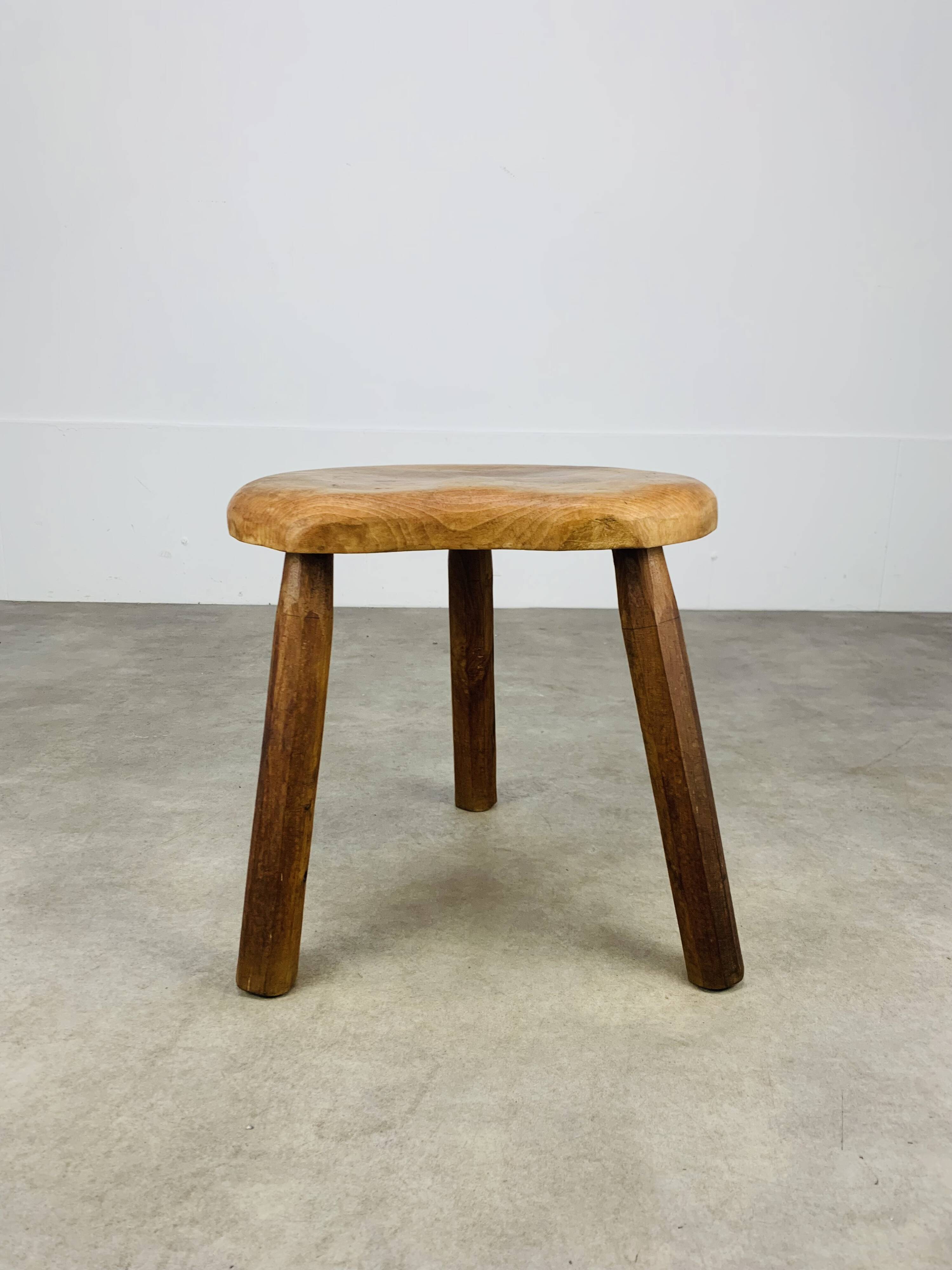 Brutalist tripod stool in solid wood