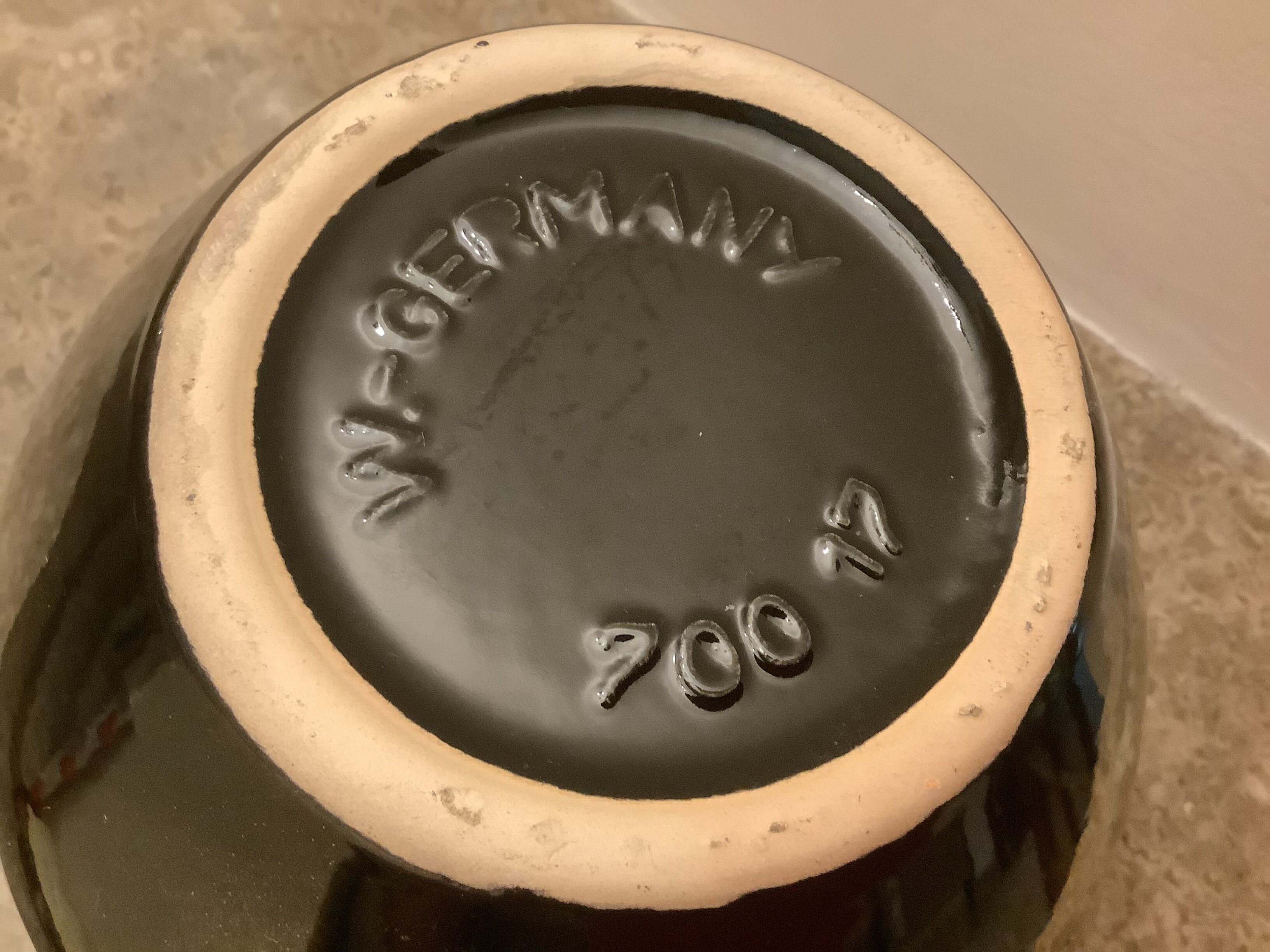 Old gilded brown iridescent vase W Germany handles scallops