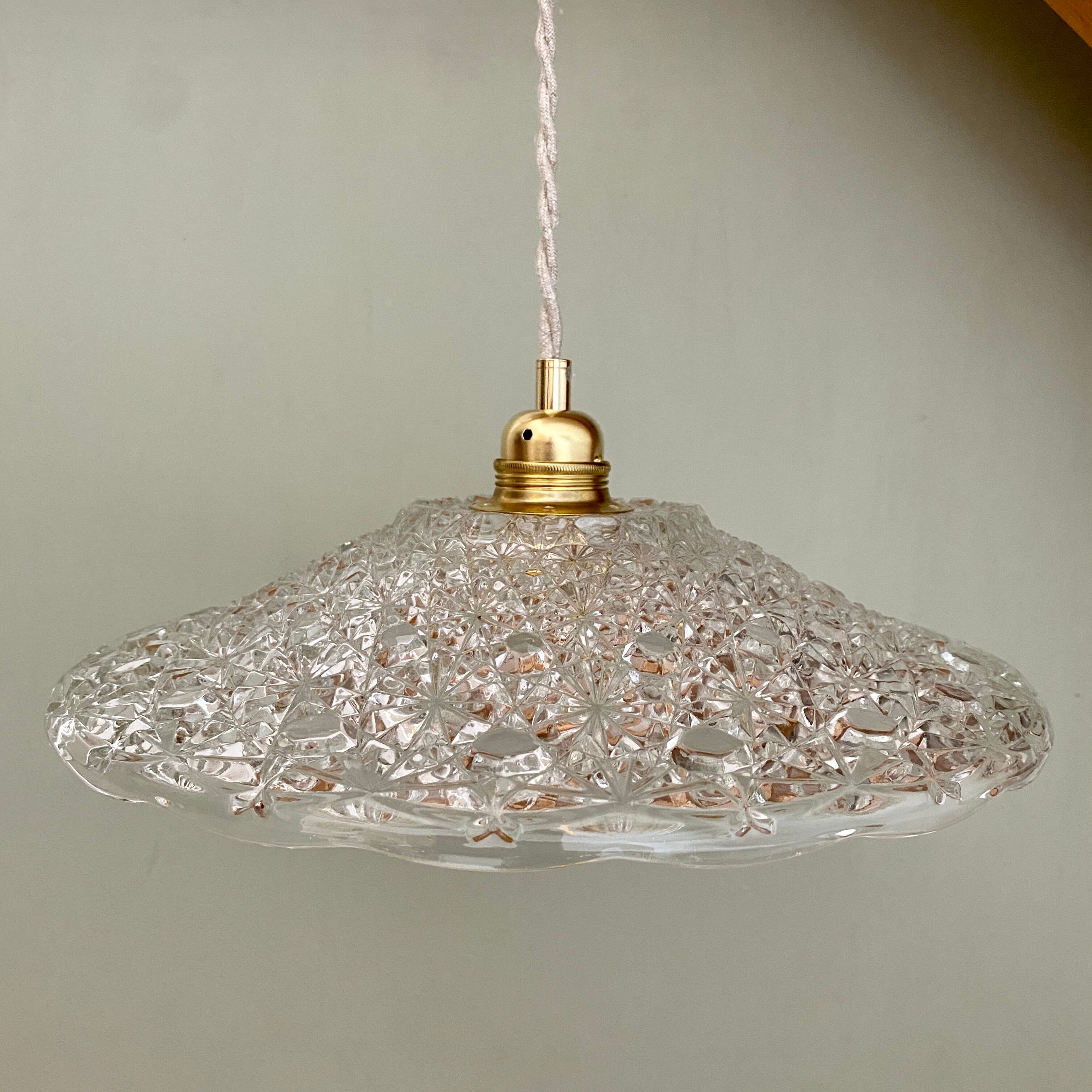 Vintage aabt-jour pendant lamp in molded glass