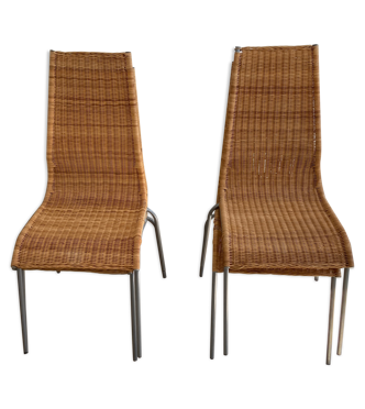 Lot de 4 chaises Ikea vintage en rotin et acier | Selency