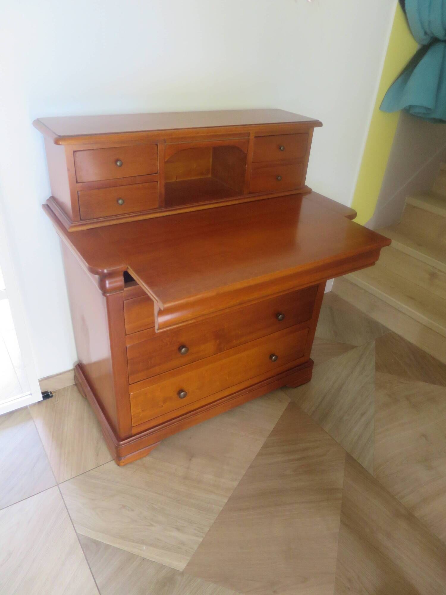 Vintage commode secretary dressing table sliding top 7 drawers cherry wood