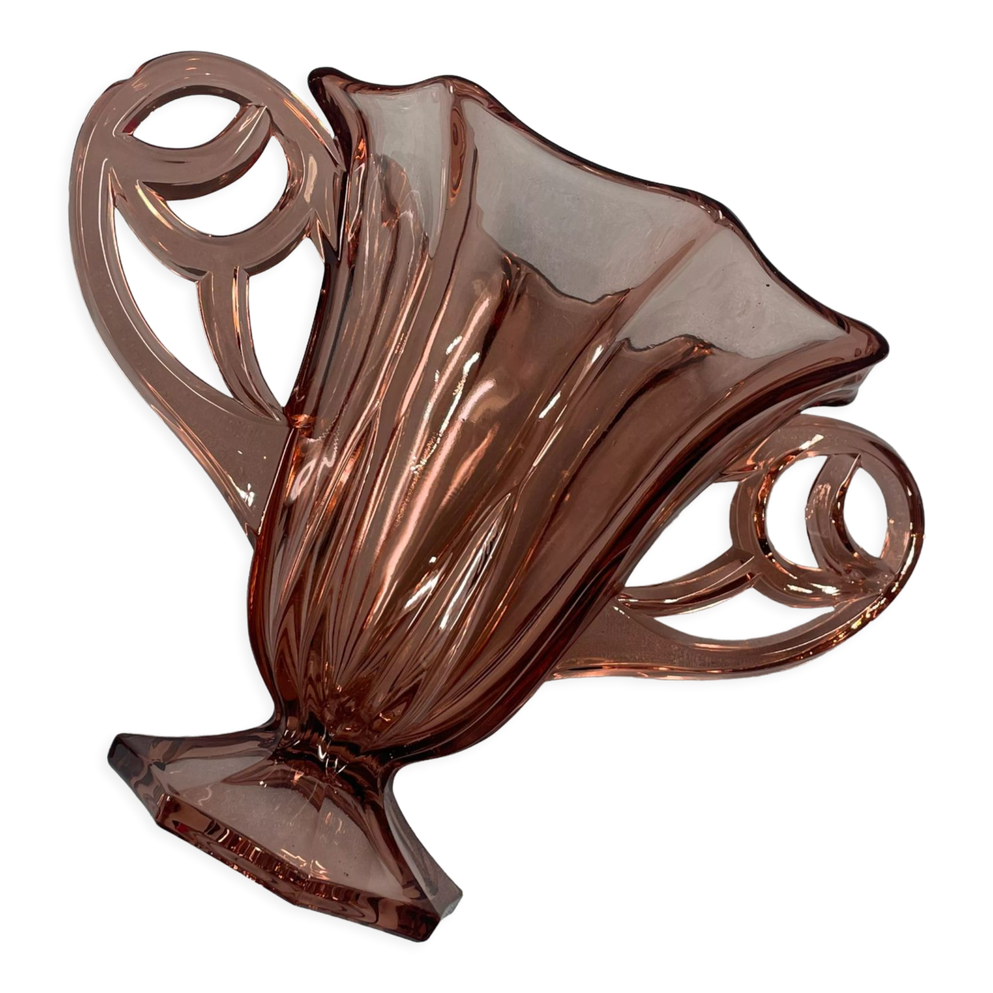 Old vase pink glass style cup with handles