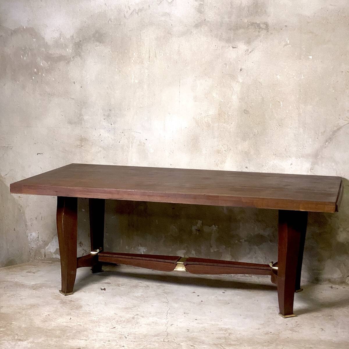 Table Art Déco 1930 en bois et laiton doré