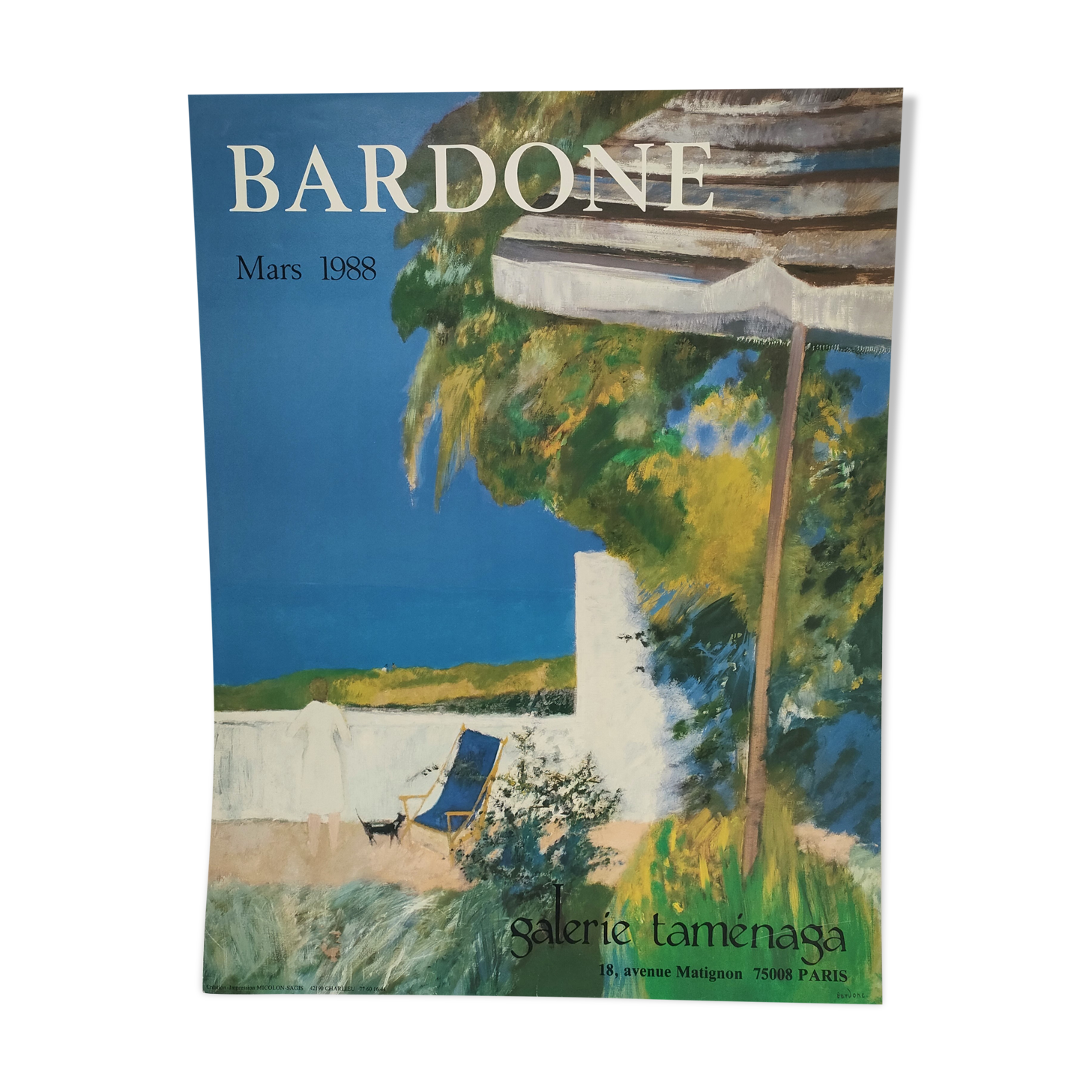 Affiche originale exposition Bardone galerie Taménaga Paris 1988