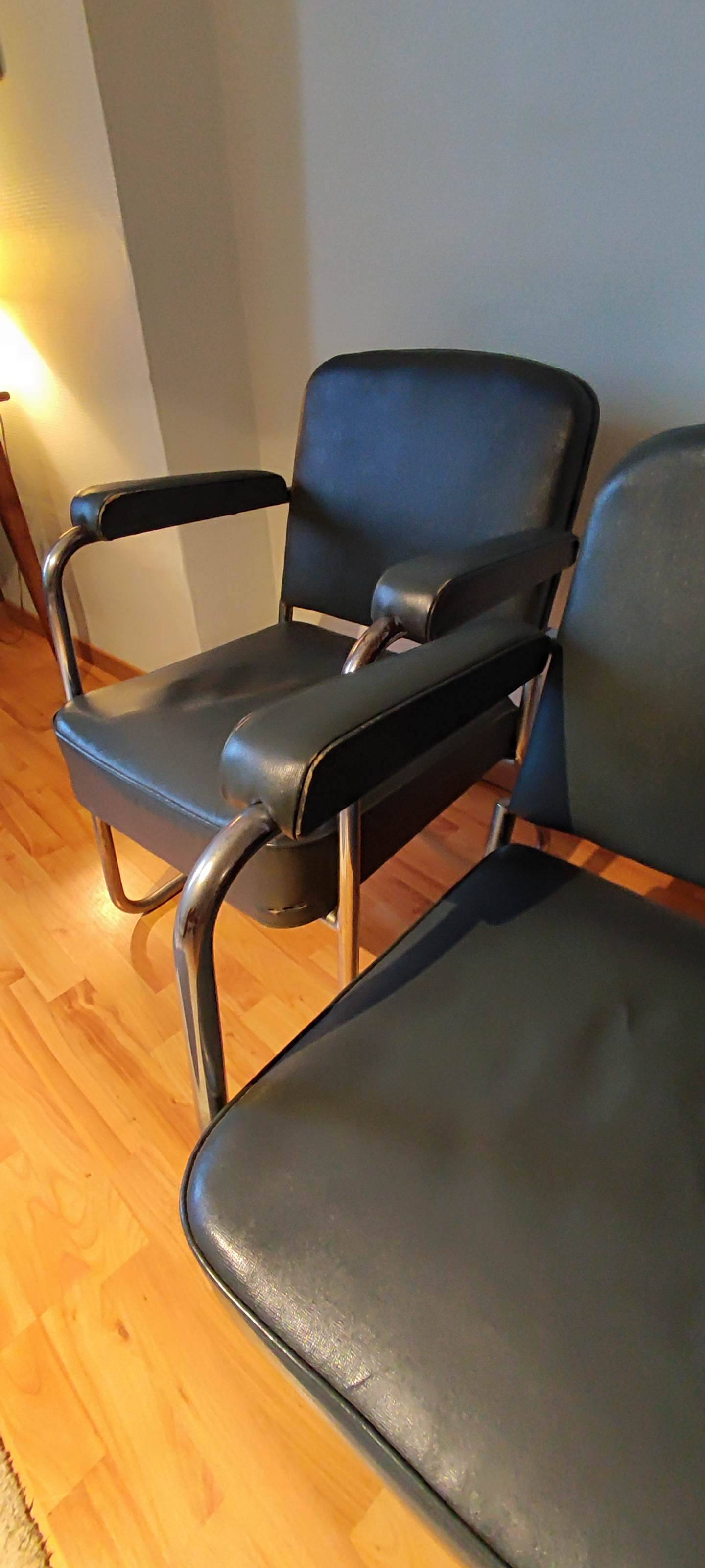 Green Skaï Armchairs Type Ronéo by Pullman from the 1950s