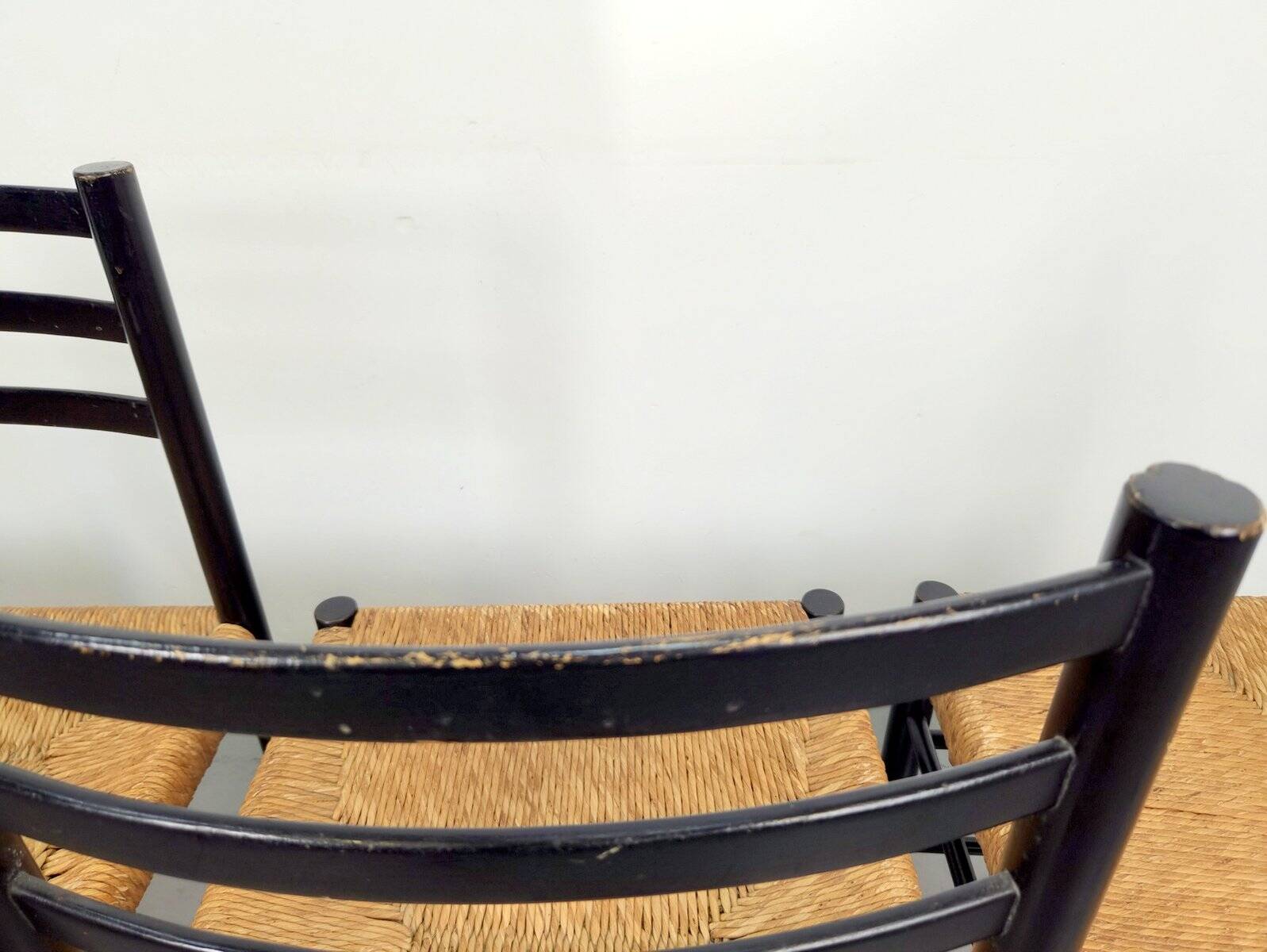 Mid-Century Dining Ladder Chairs with Rush Seats, 1960s, Set of 4