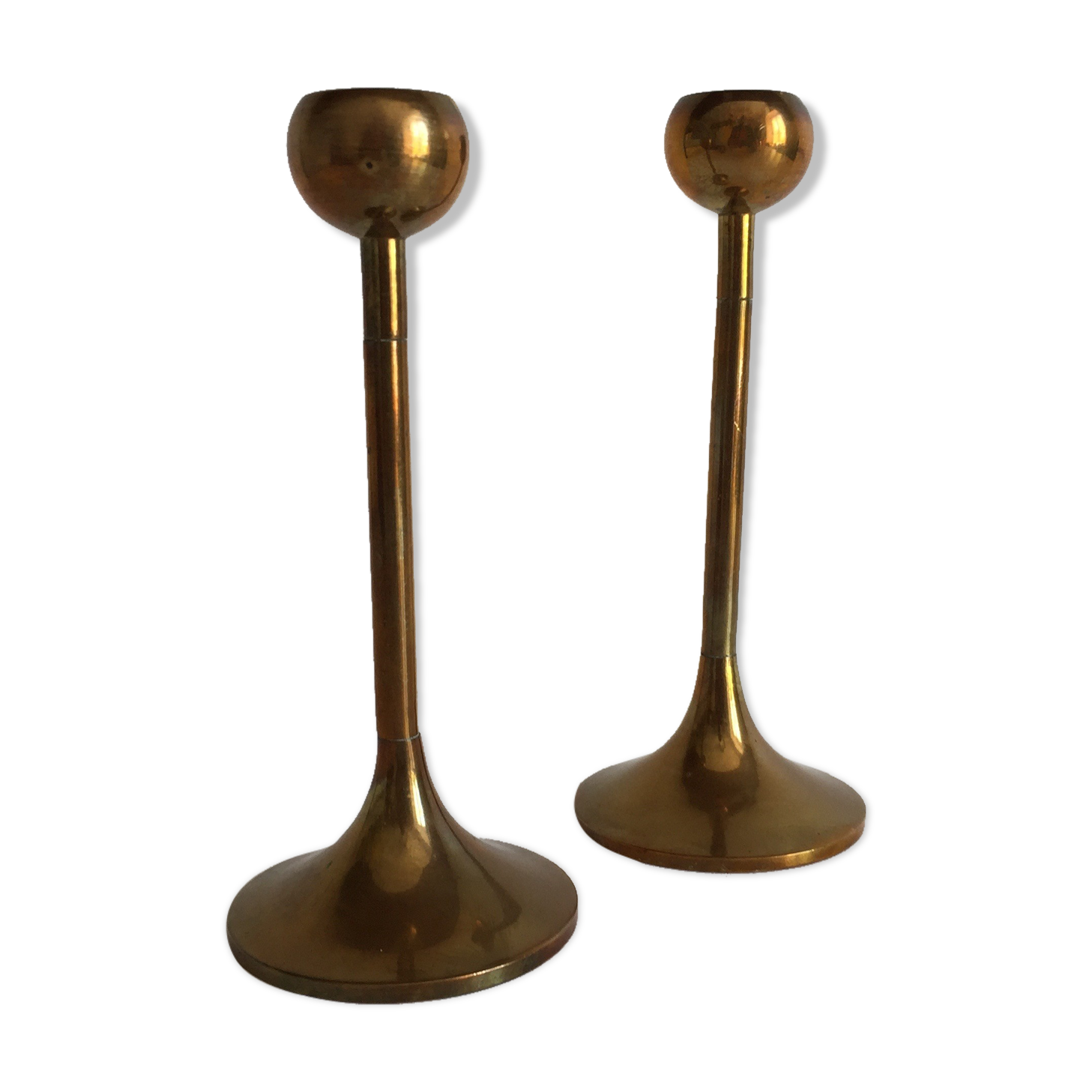 Pair of Scandinavian candlesticks in solid brass