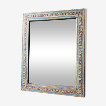 Miroir artisanal en bois décor métal 38x30cm