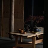 Modern Danish brutalist extendable dining table in pine, Tage Poulsen, 1970s.