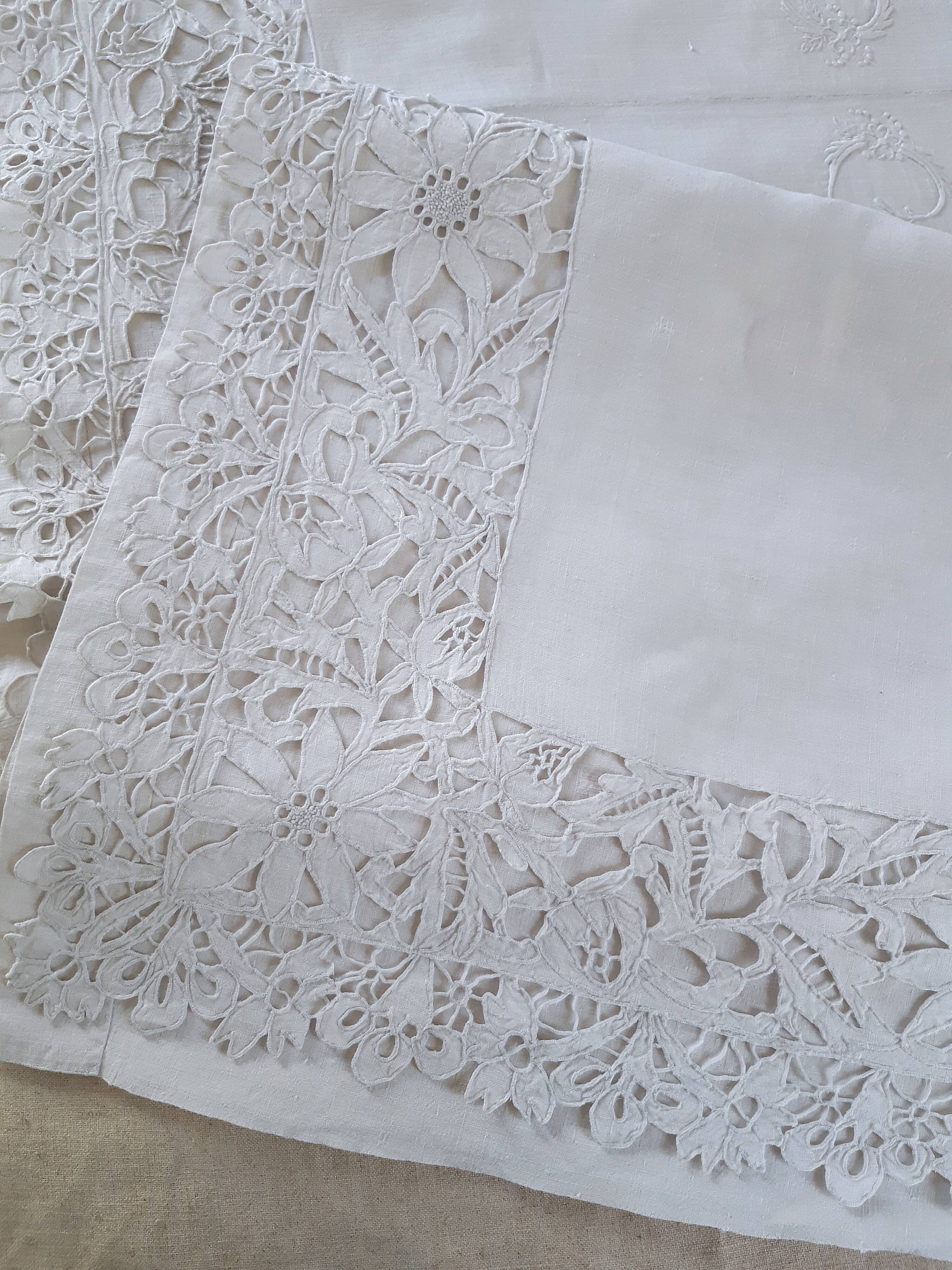 linen sheet in ab monogrammed Richelieu embroidery