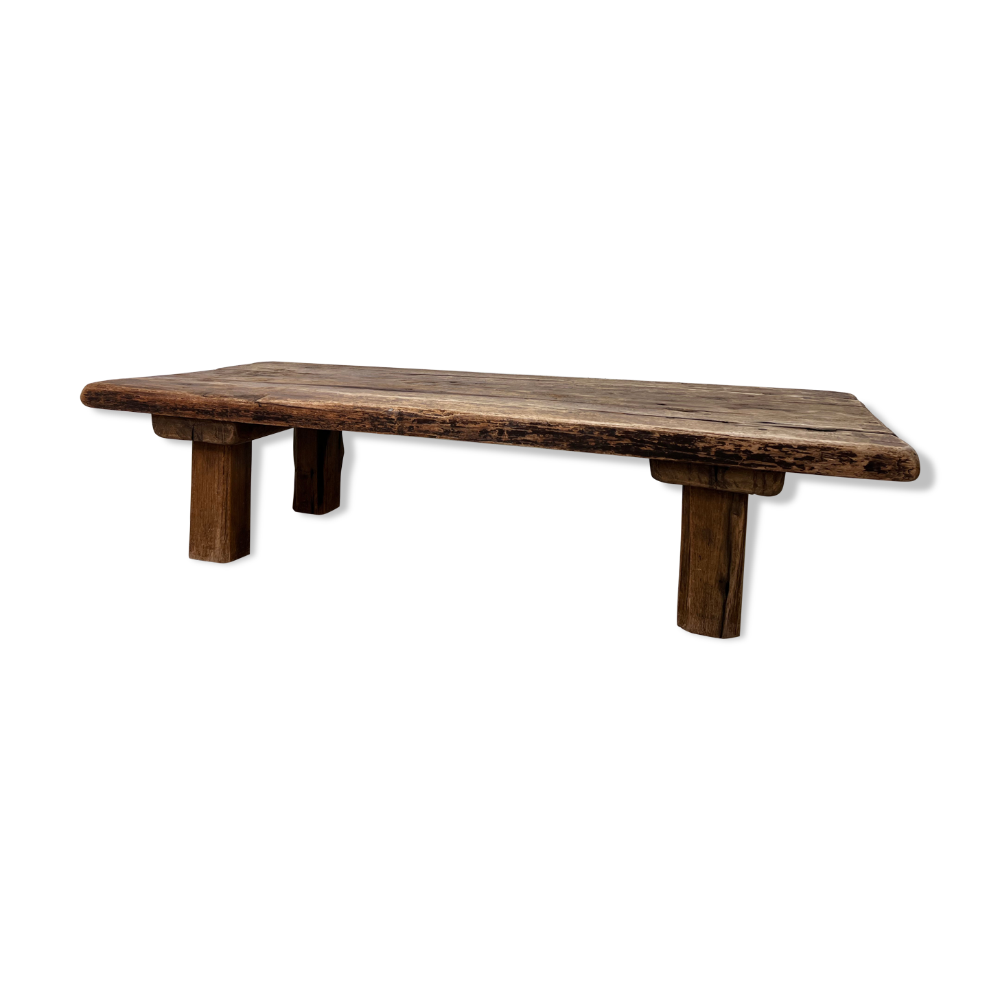 Ancienne table basse industrielle robuste en chêne
