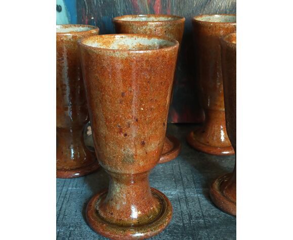 Five ancient potter's mazagrans in enamelled sandstone