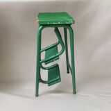 Vintage stepladder in green painted wood and steel