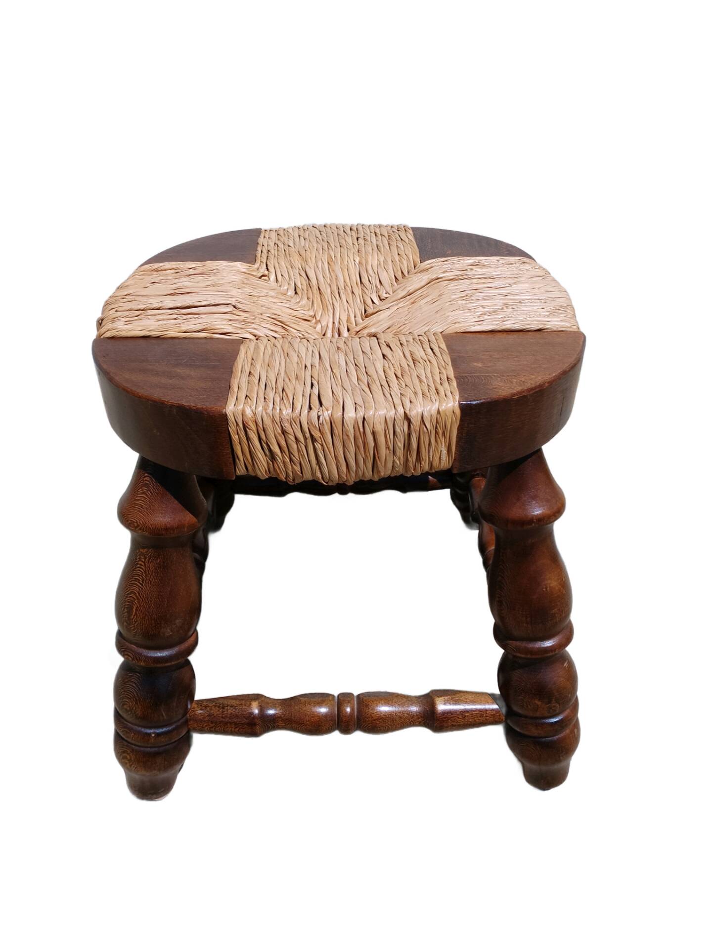 Antique wooden and straw stool