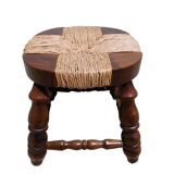 Antique wooden and straw stool