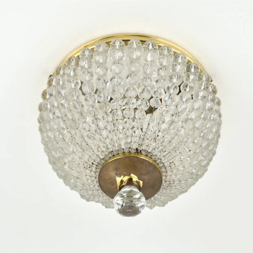 Vintage French brass and crystal flush mount antique