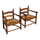 Paire de fauteuils bois et paille, travail français  1960