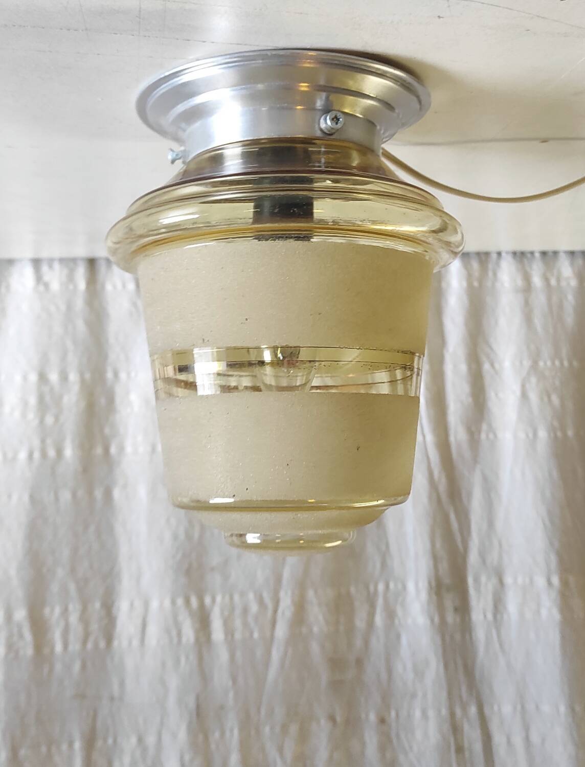 Smoked/sandblasted glass ceiling light - mid 20th century