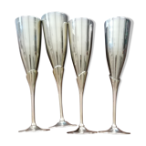 4 flûtes à champagne en laiton doré et argenté
