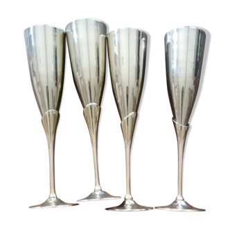 4 champagne flutes in gilded and silver brass