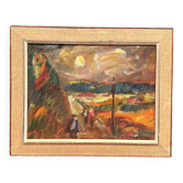 Huile sur panneau d'origine suédoise – « Paysage avec figures » par Lars Niklasson