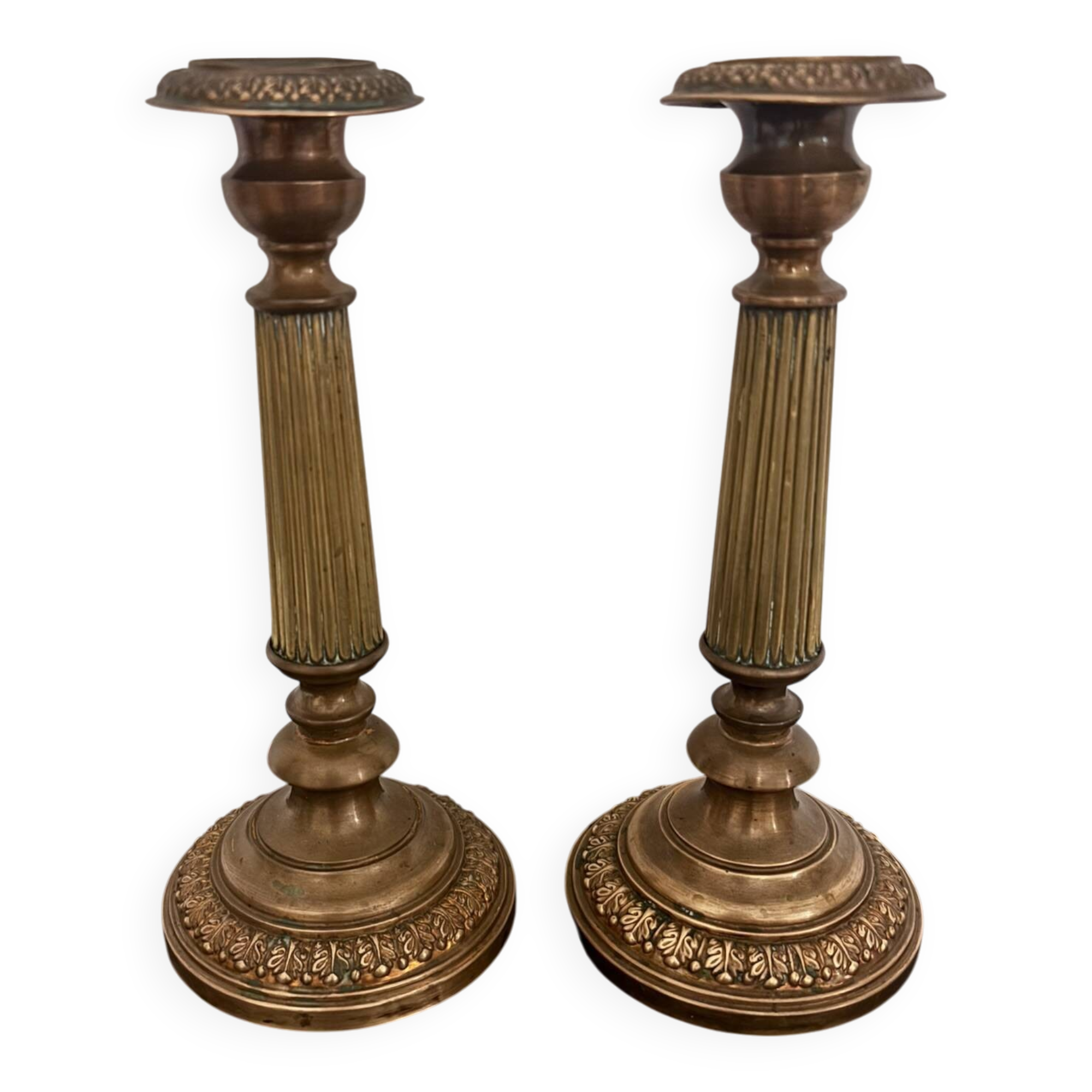 Set of 2 Antique Bronze Candle Holders - Louis XVI Style