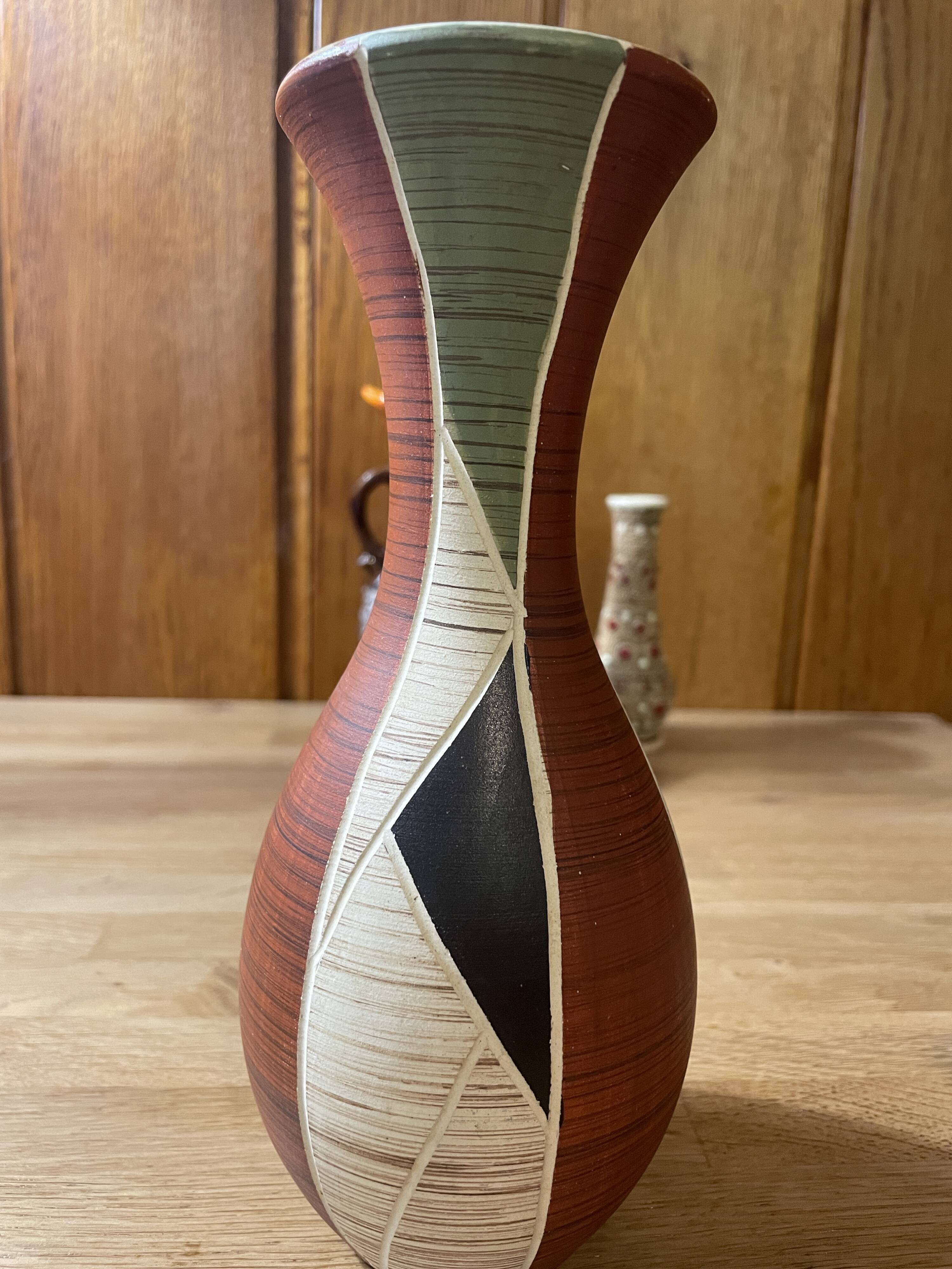 Vase ocher beige green black 1950 1960 ceramic