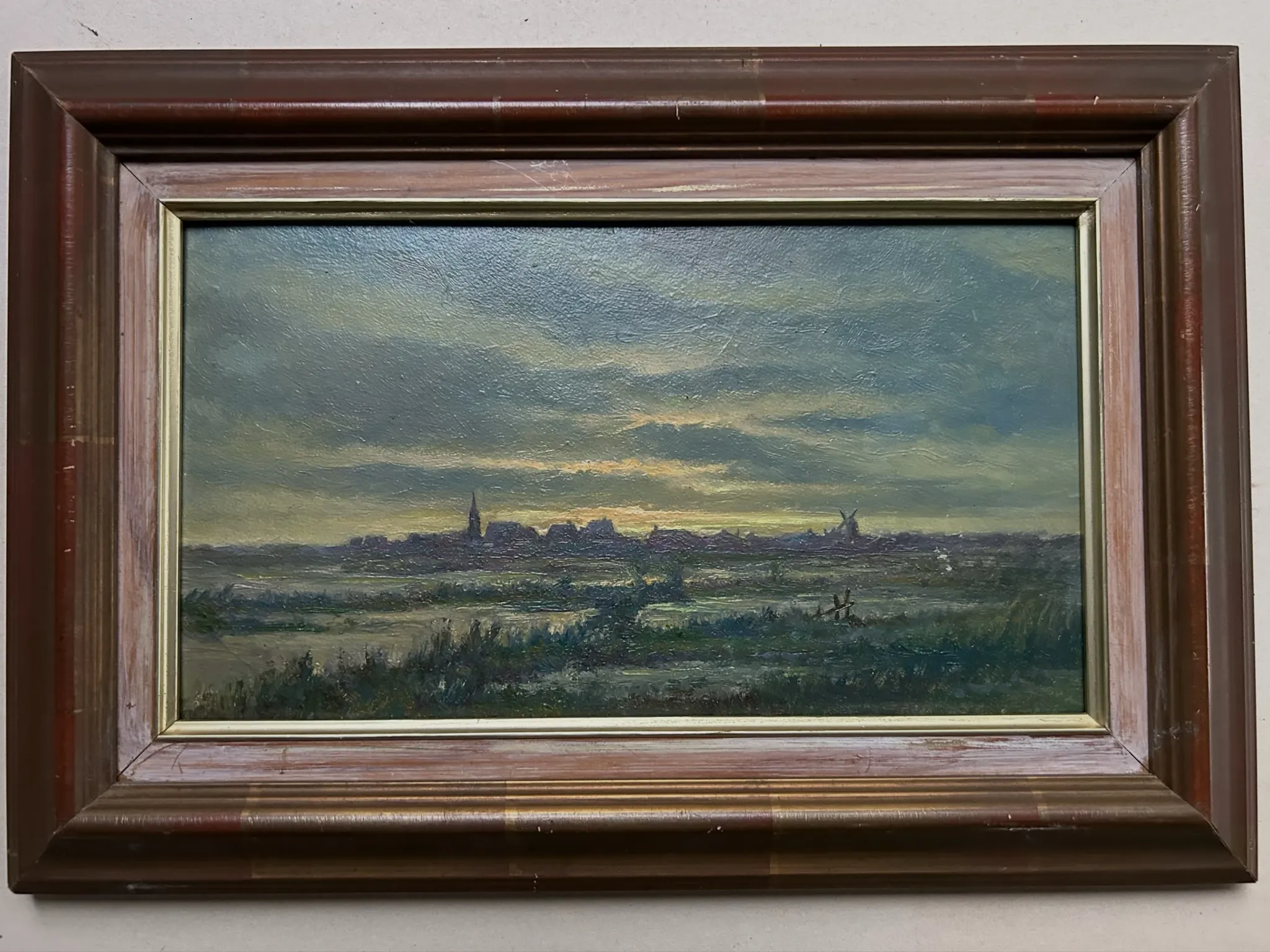 Village at Dusk, Oil on cardboard, 20th Century School