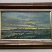 Village at Dusk, Oil on cardboard, 20th Century School