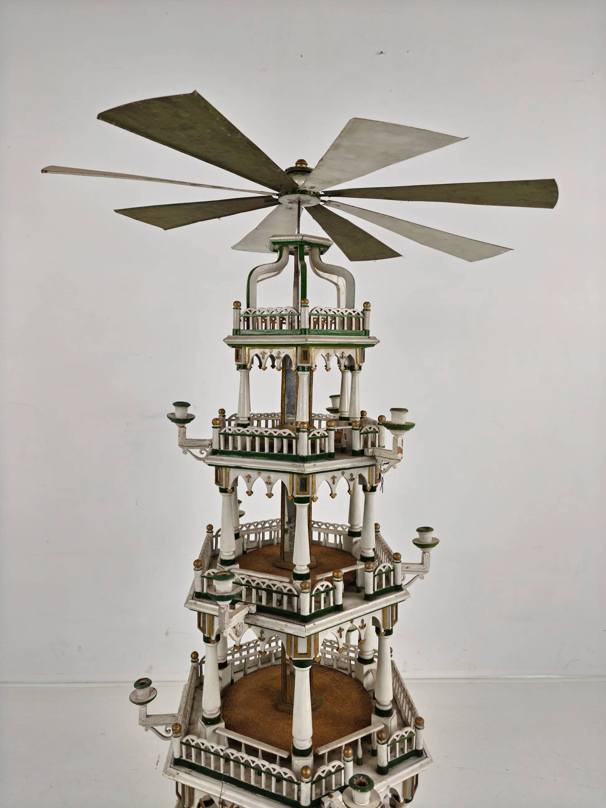 19th century handmade Christmas pyramid – rare and beautiful German folk art piece