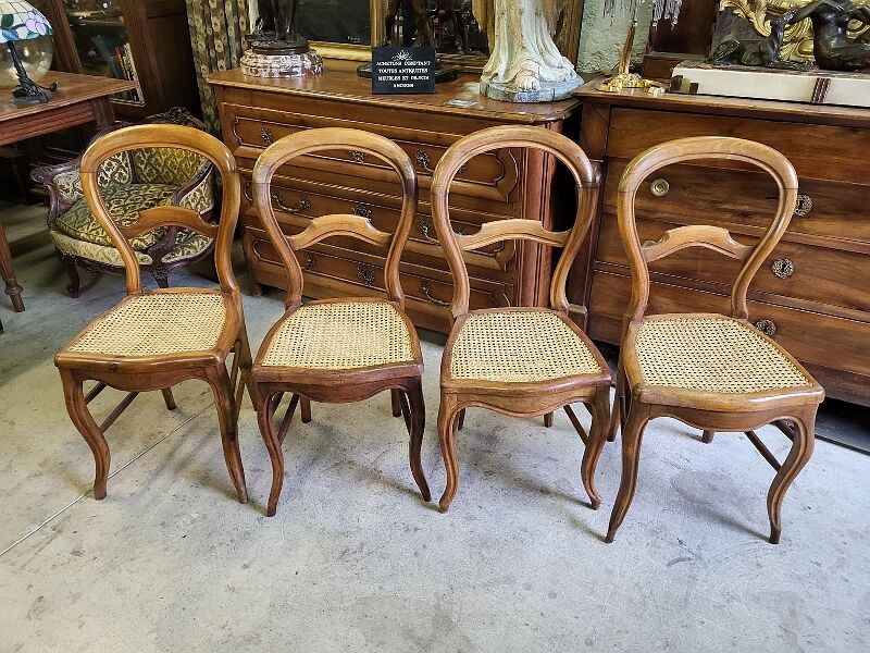 Series of 4 louis philippe walnut chairs with canning