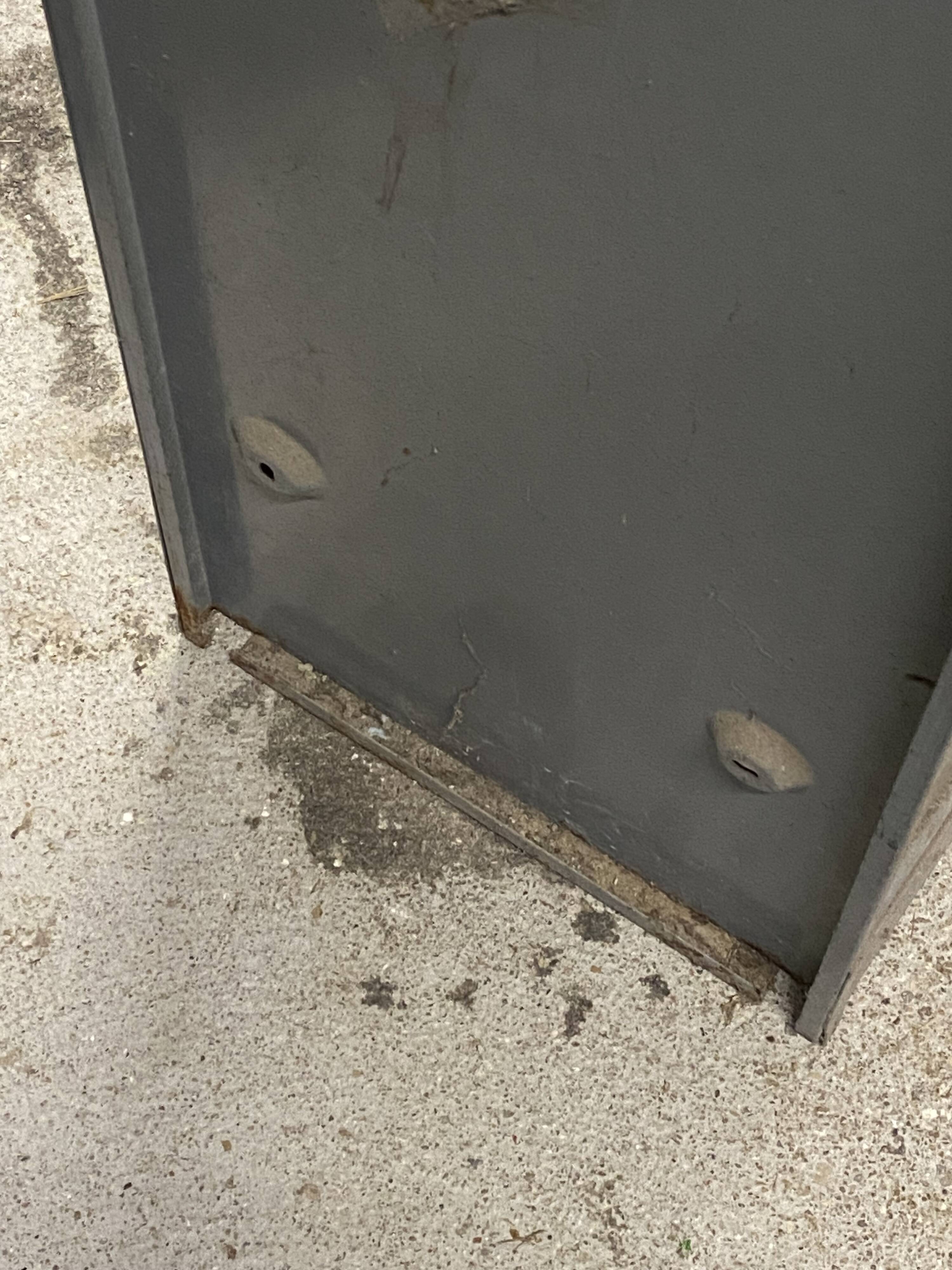 Industrial metal workshop desk storage unit with 10 flaps, 1950s.