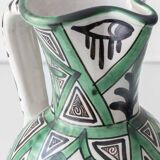 Spanish ceramic pitcher from the mid-century Mudéjar style in green and black, Punter.