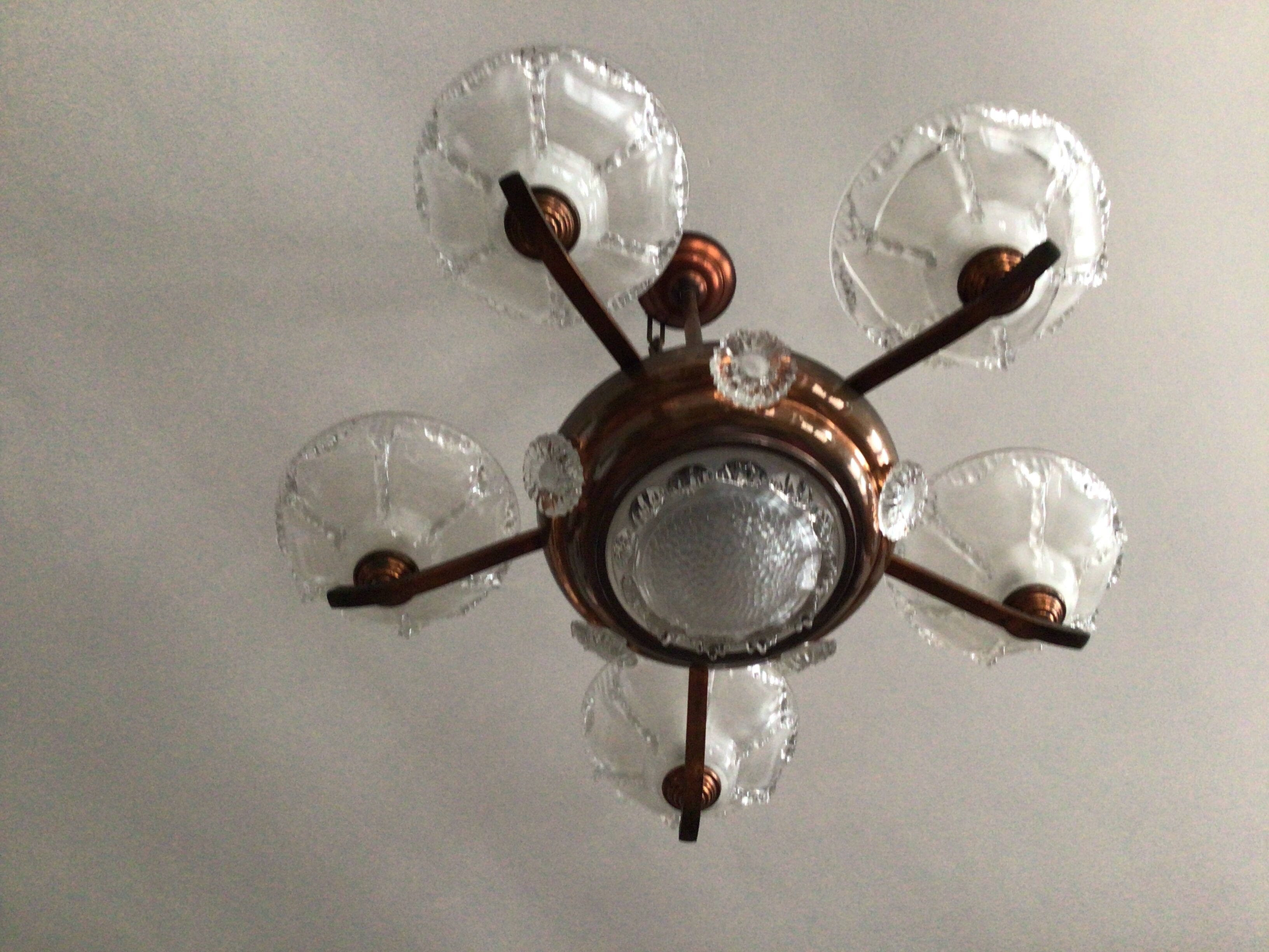 Copper chandelier and Art Deco glass paste Ezan