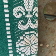 Helena Biarritz tablecloth, made in France, Basque linen, green with white embroidery, Vintage