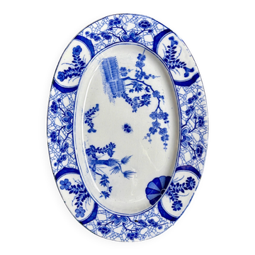 Large oval dish Creil & Montereau in blue ironstone, "Japan" service