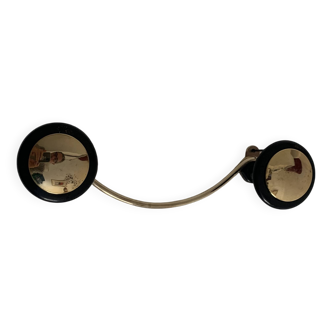 Vintage 1960s coat rack, gold and black, 2 hooks, new condition - 25 x 7 cm
