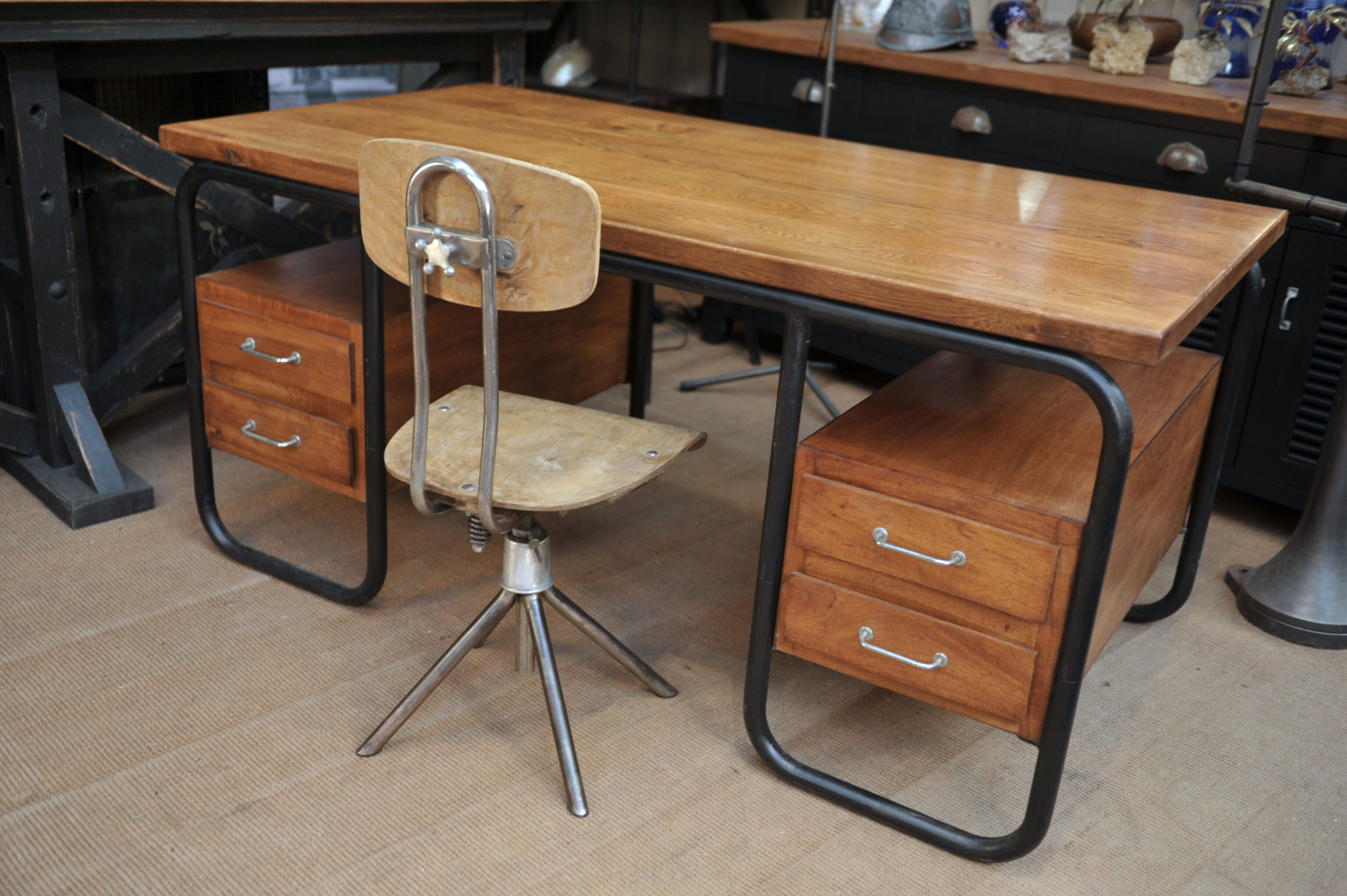 Wooden metal adjustable desk chair 1950