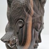 Wooden bust of woman with floral headdress sculptural work of the 60s-70s