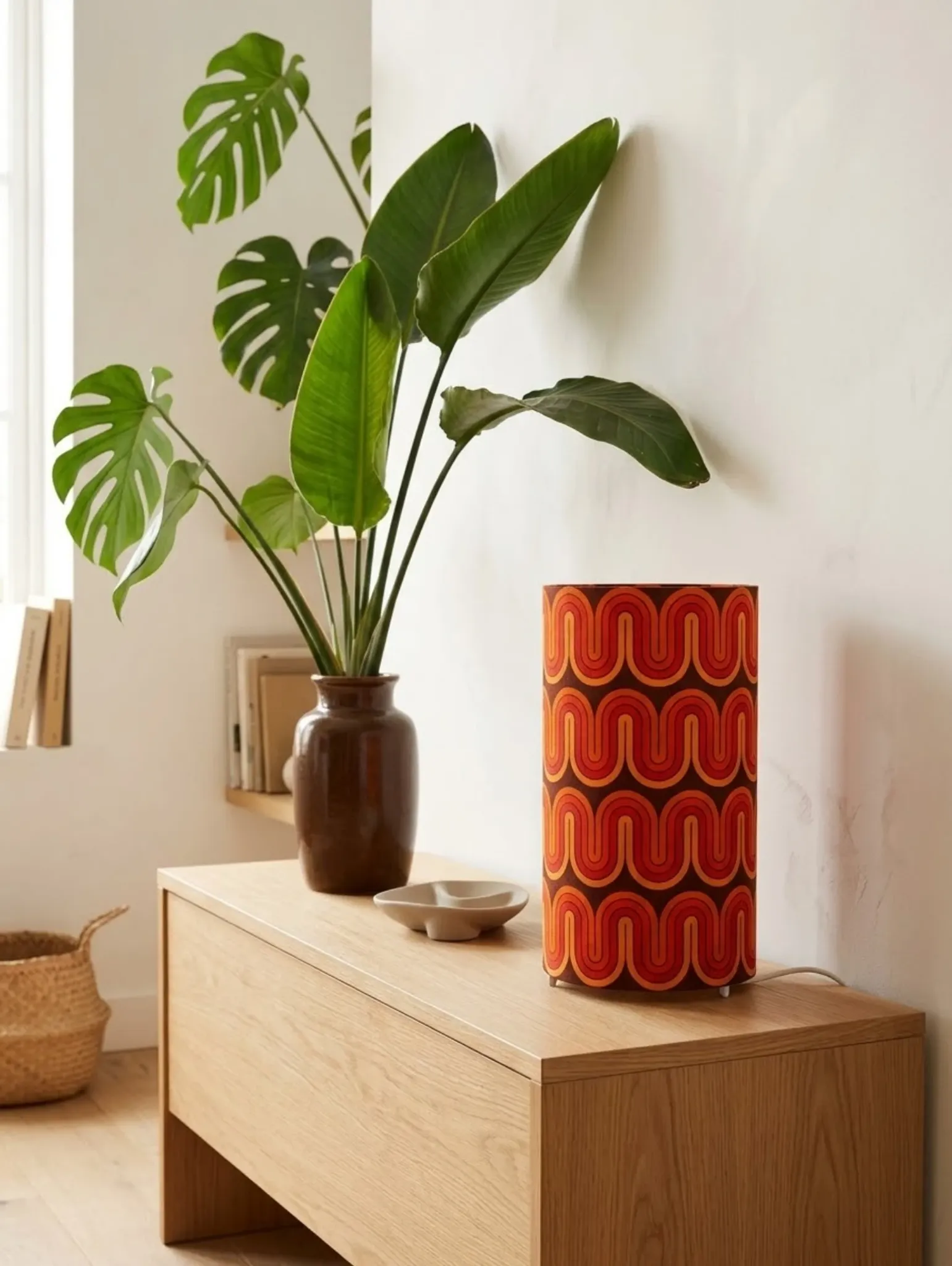 Lampe tube imprimé vagues psychédéliques esprit seventies