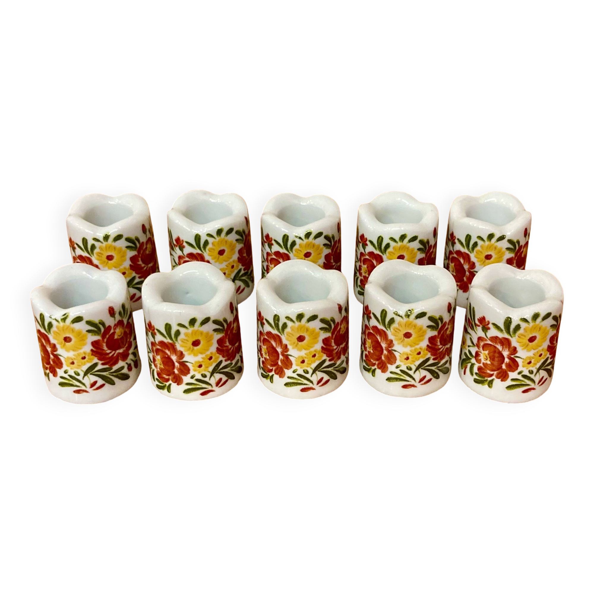 Set of ten designer ceramic candleholders 1950.
