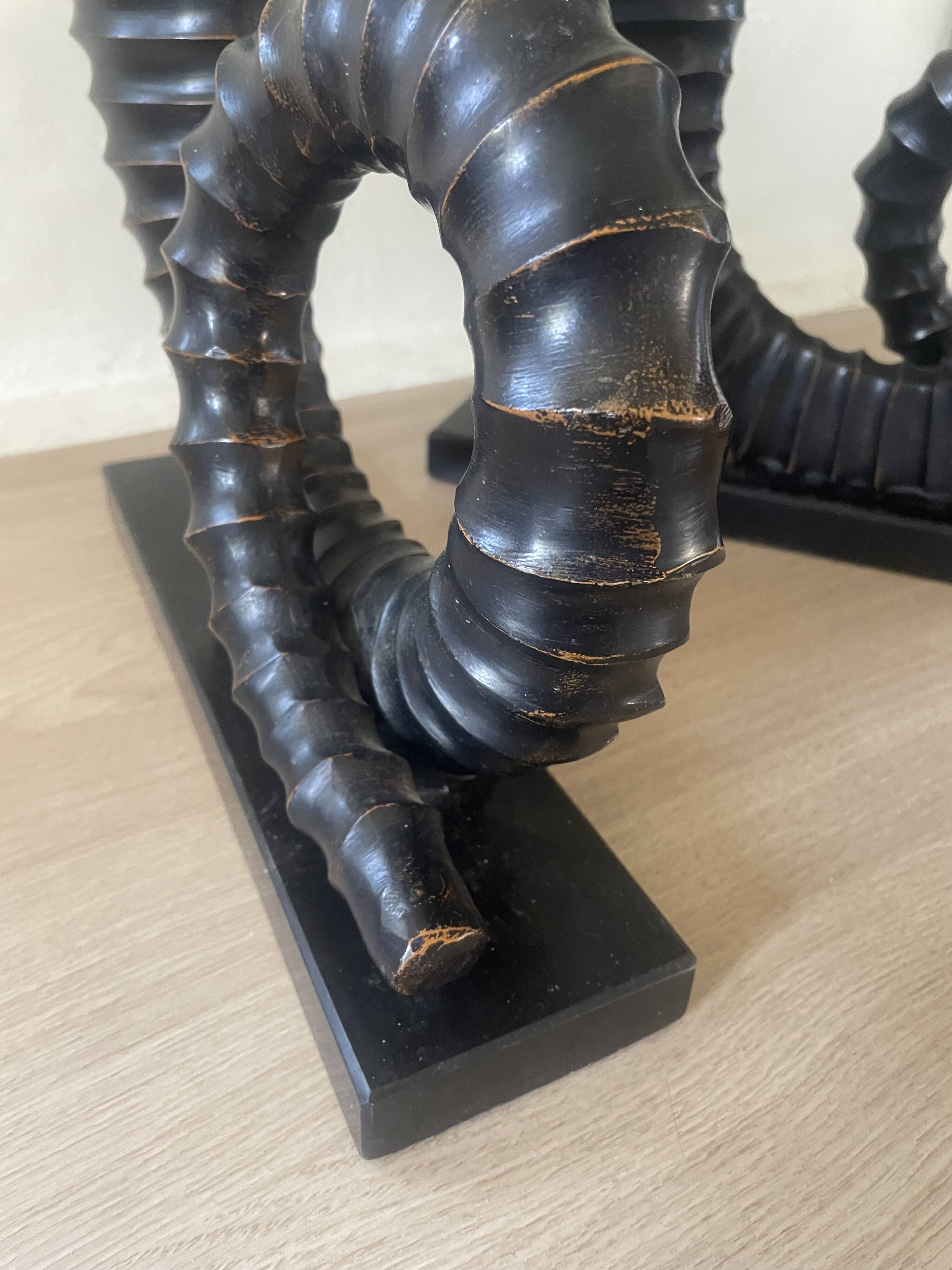 vintage sculptural bookends, ram's horns