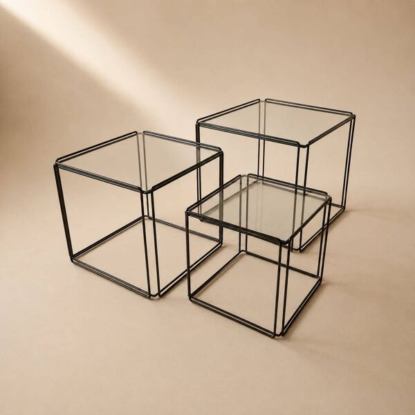 Ensemble de 3 tables gigognes Isocele par Max Sauze, années 1970.