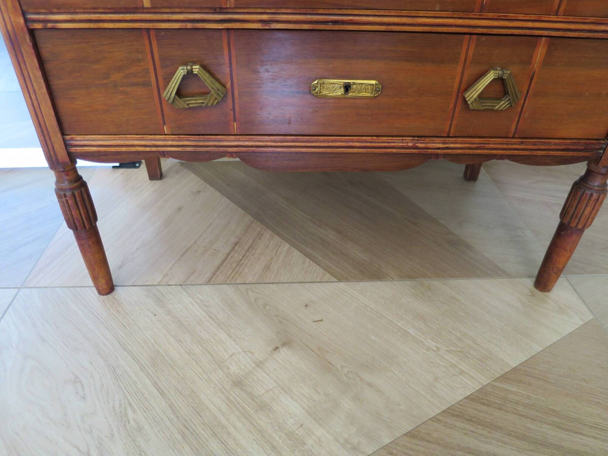 Art Deco chest of drawers - 4 drawers - locks - checkered wood veneer top - 50s