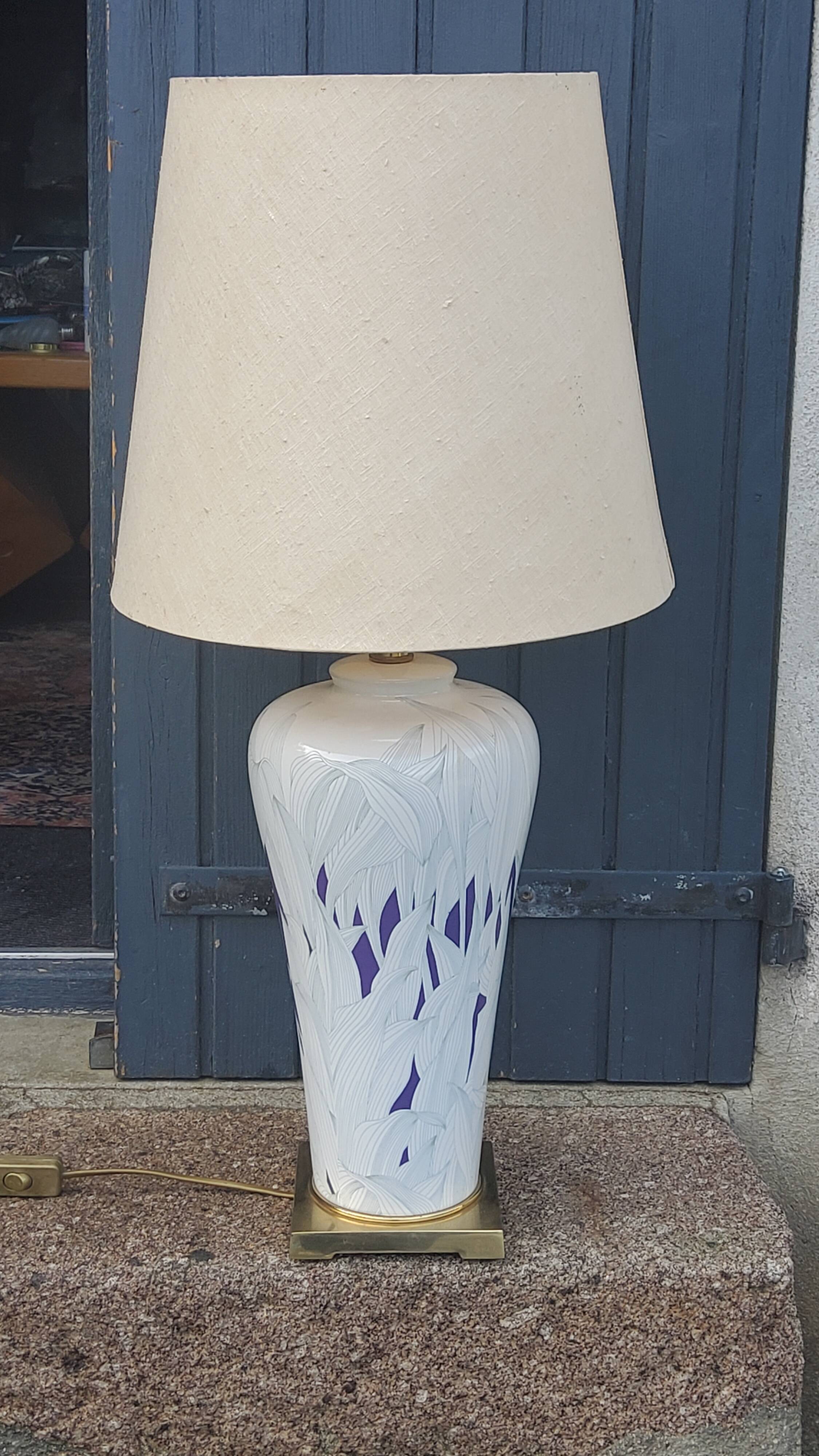 Lamp from the house Le Dauphin in ceramic and gilded brass