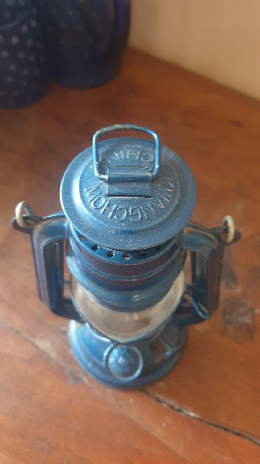 Lampe tempête bleu vintage