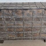 Old chest - dowry console from Bikaner in teak and wrought iron