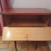 Vintage varnished wooden bedside table – 1950s/60s style