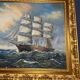 Large Marine Painting 3-Mast Sailing Ship - Sunset Sky