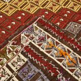 Deep Burgundy & Mustard Yellow Star Pattern Turkish Kilim Rug, 145x282 Cm